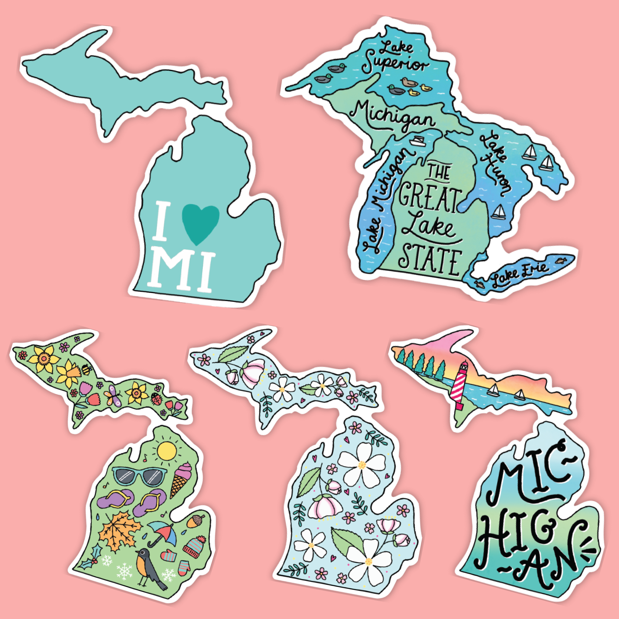 Michigan Map Sticker 5 Pack